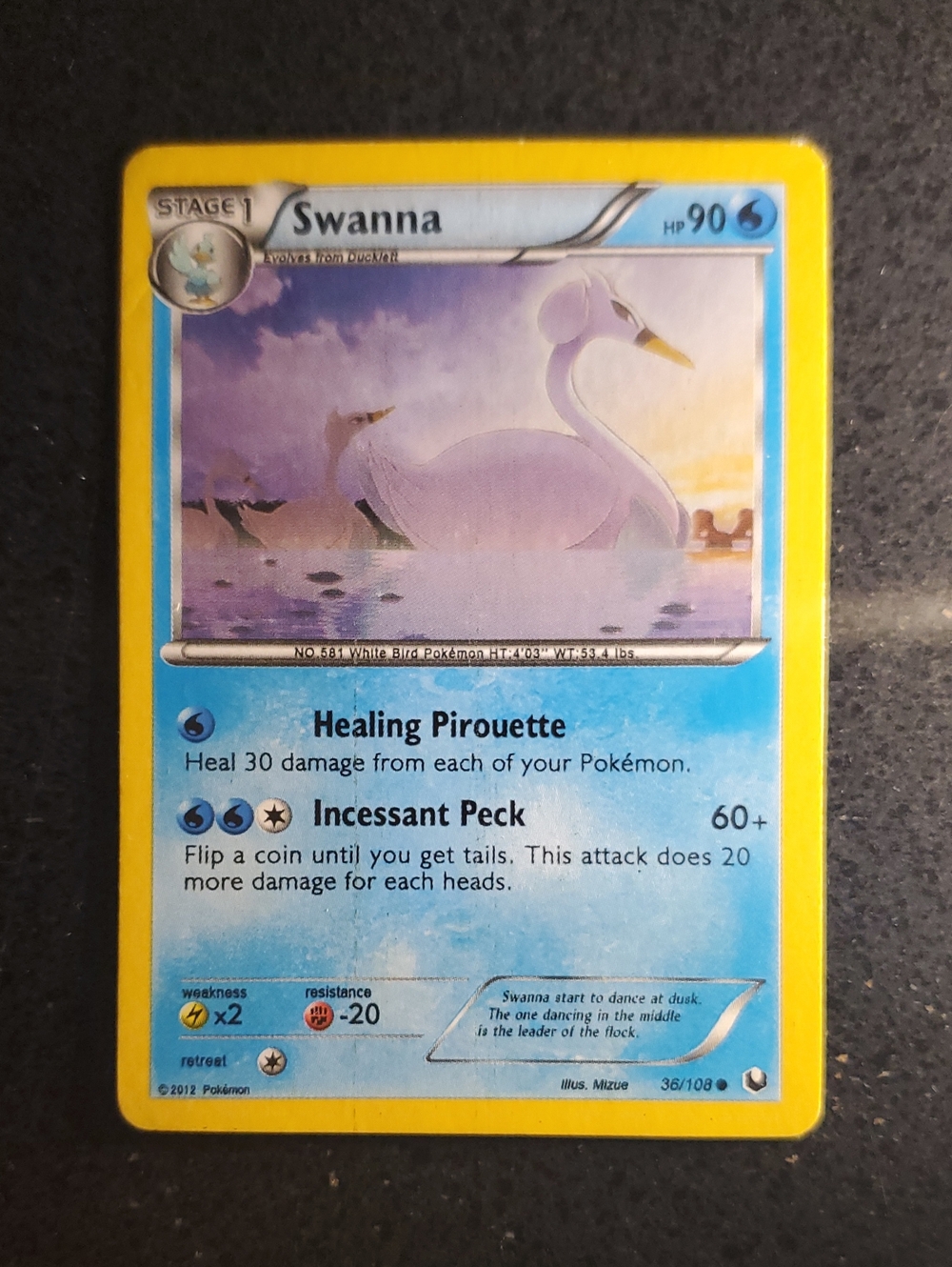 Pokémon Swanna Trading Card - Yellow Border, Blue Artwork